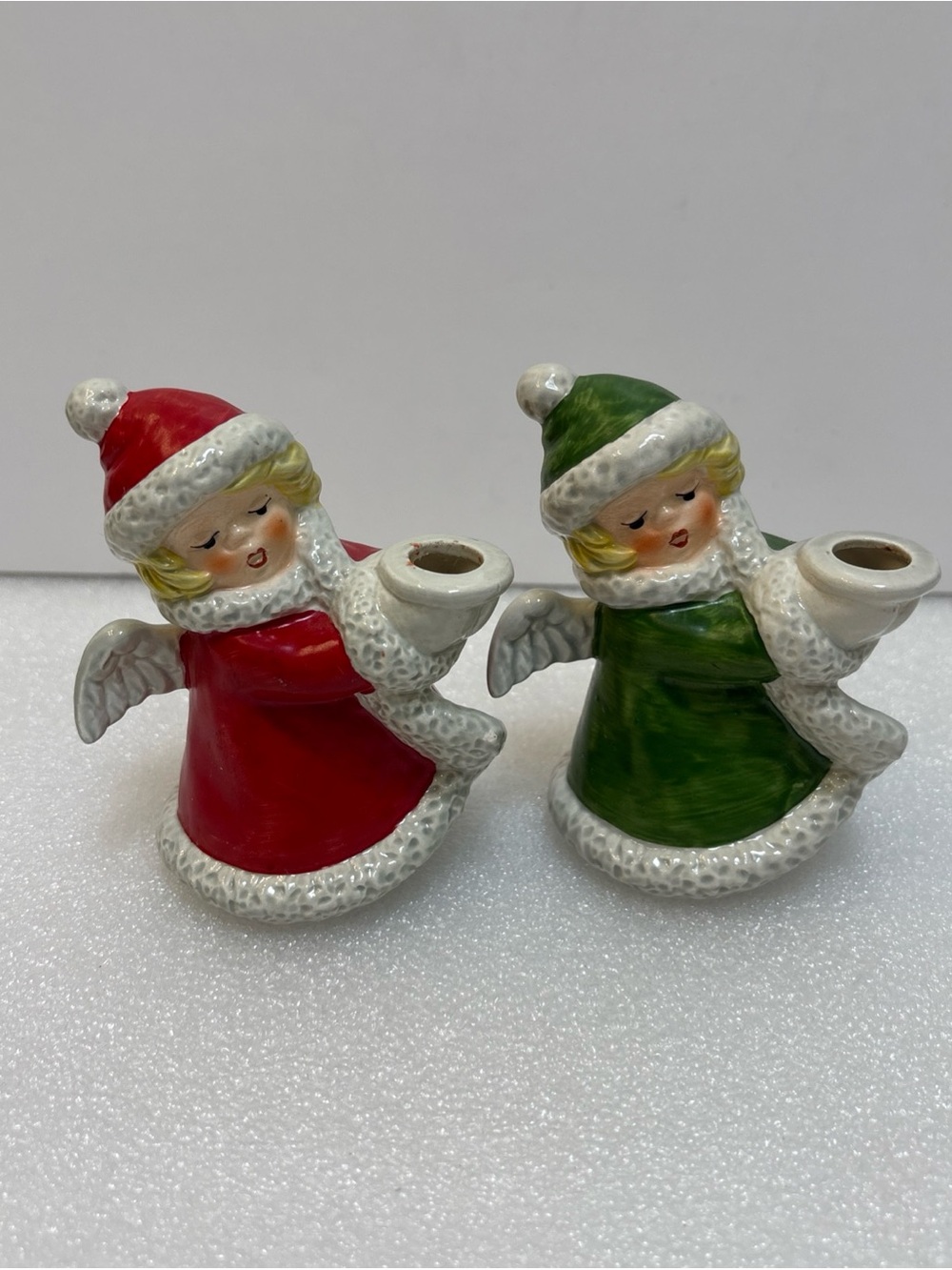 Goebel Pair of Ceramic Angel Candle Holders in Red and Green - Picture 5 of 9